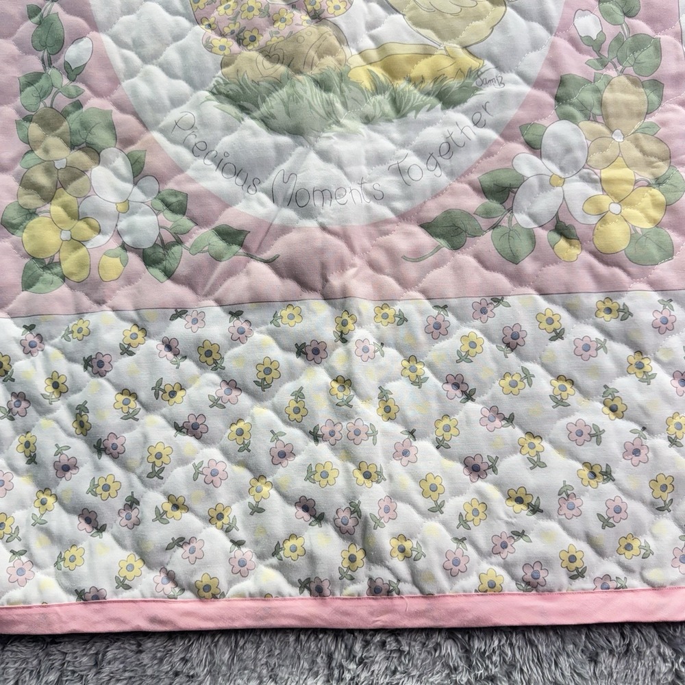 Precious Moments Flower Girl Child Kid Goose Baby Quilt Comforter Blanket Pink - Picture 8 of 13